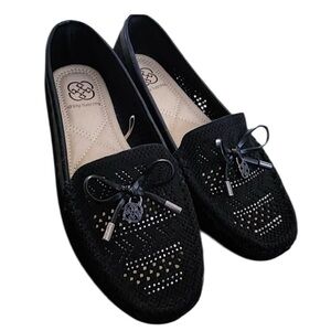 Daisy Fuentes Black Perforated Loafers Size 10